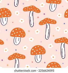 Mushroom seamless pattern. Fall pattern. Mushrooms background. Autumn seamless pattern