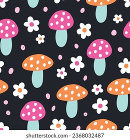 Mushroom Seamless Pattern Fall Seamless Paper Cute fall pattern Mushroom seamless file Mushroom repeat pattern Hand drawn fall pattern