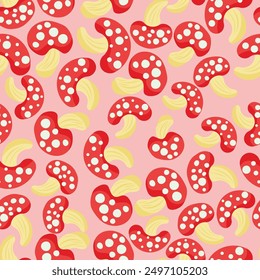 mushroom seamless pattern in flat vector