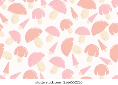 mushroom seamless pattern in flat vector