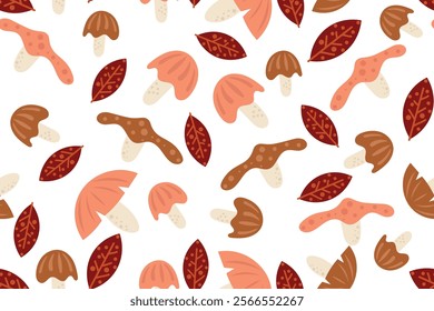 mushroom seamless pattern in flat vector