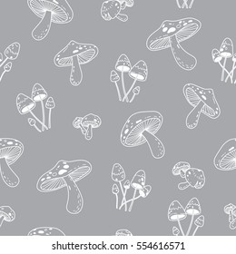 Mushroom Seamless Pattern Gray