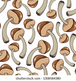 Mushroom seamless pattern. Hand drawn vector illustration. Mushrooms on white background.