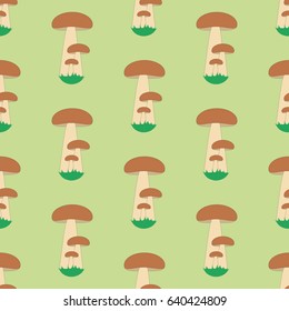 Mushroom seamless pattern on the green background. Vector illustration