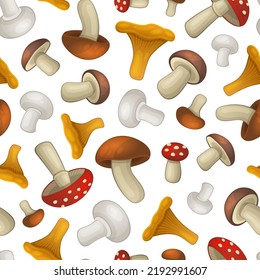 Mushroom Seamless Pattern on White Background. Vector