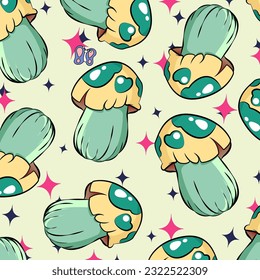 Mushroom seamless pattern. poisonous mushroom. Mushroom background for fabric design, textile print, wrapping paper, cover. Vector illustration.