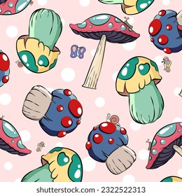Mushroom seamless pattern. poisonous mushroom. Mushroom background for fabric design, textile print, wrapping paper, cover. Vector illustration.