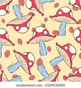 Mushroom seamless pattern. poisonous mushroom. Mushroom background for fabric design, textile print, wrapping paper, cover. Vector illustration.