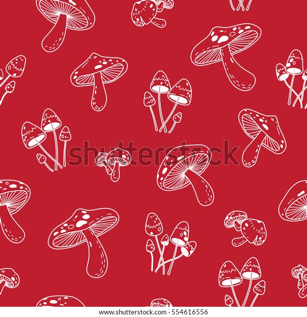 Mushroom Seamless Pattern Red Stock Vector (royalty Free) 554616556 