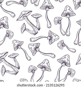 Patrón sin fisuras hongos envoltura textil dibujo a mano ilustración de diseño gráfico