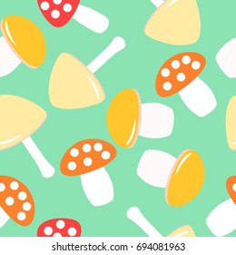 Mushroom seamless pattern. Vector baby background. Cartoon texture