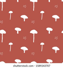  Mushroom seamless pattern. Vector forest surface design. Cover background