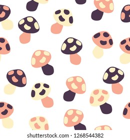 Mushroom seamless pattern. Vector illustration great for fabric,paper,wrap,t-shirt,textile, poster, card, scrapbooking, birthday and party invitation, wallpaper or background.