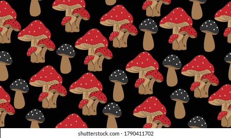 mushroom seamless pattern, vector, illustration