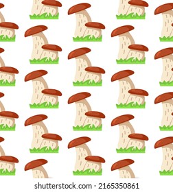 Mushroom seamless pattern.Fabric or wrap paper.Isolated on white background. Vector flat illustration.