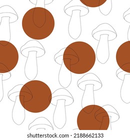 Mushroom seamless vector pattern on white background