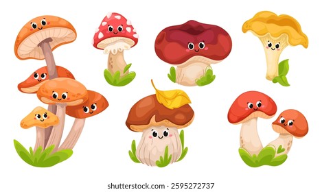 Mushroom set. Cute cartoon character. Vector illustration.