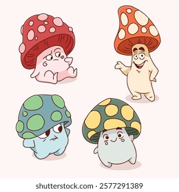 Mushroom Set Cute Illustration Design