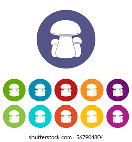 Mushroom set icons in different colors isolated on white background