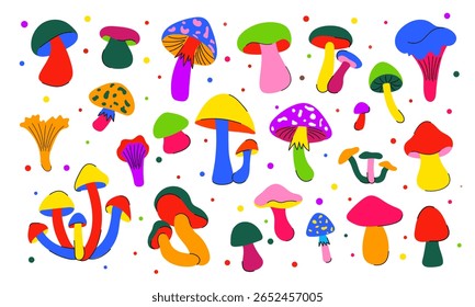 Mushroom set. Set of magical fantastic colorful mushrooms