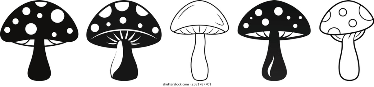 mushroom set silhouette vector illustration