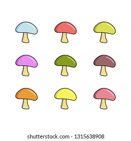 Mushroom set vector cartoon icon wallpaper illustration template design, mushroom colorful collection icon isolated