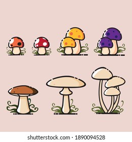 mushroom set vector in cartoon style