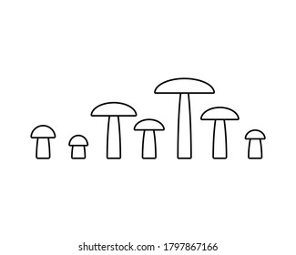 Mushroom shape icon collection. Champignon outline silhouette set. Simple flat shape toadstool icon symbol. Different size pattern logo sign. Vector illustration image. Isolated on white background.