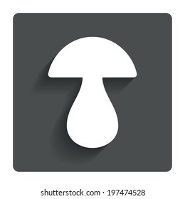 Mushroom sign icon. Boletus mushroom symbol. Gray flat button with shadow. Modern UI website navigation. Vector