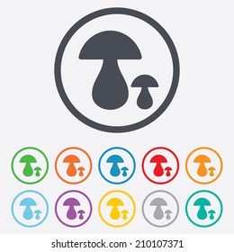 Mushroom sign icon. Boletus mushroom symbol. Round circle buttons with frame. Vector
