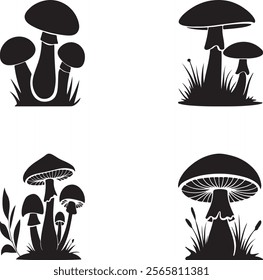 Mushroom silhouette illustration vector art on a white background.