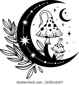 Mushroom Mushroom Silhouette Mystical Mushroom Moon Stock Vector ...