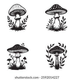 Mushroom Silhouette Vector Clipart  Design