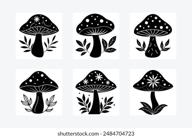 Mushroom Silhouette vector illustration black and white