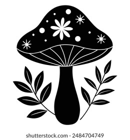 Mushroom Silhouette vector illustration black and white