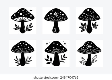 Mushroom Silhouette vector illustration black and white