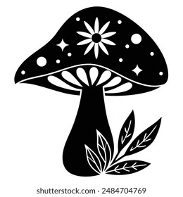 Mushroom Silhouette vector illustration black and white