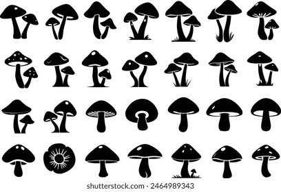 Mushroom silhouette vectors. Set of mushroom silhouettes. Mushrooms clipart.
