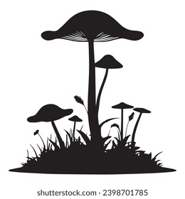 Mushroom silhouettes and icons. Black flat color simple elegant white background Mushroom animal vector and illustration.