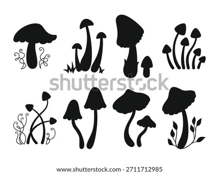 Mushroom Silhouettes Vector Set | Isolated Simple Mushroom Illustration