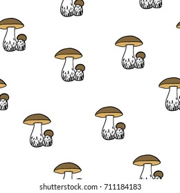 Mushroom simple seamless pattern. Minimalistic background. Sketch style, doodle vector illustration for design, textile, packaging