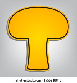 Mushroom simple sign. Flat orange icon with overlapping linear black icon with gray shadow at whitish background. Illustration.