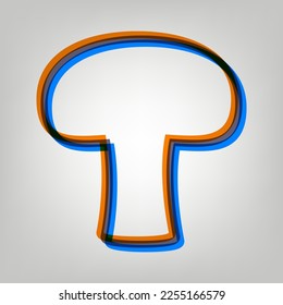 Mushroom simple sign. Stroked Icon in orange, azure and old lavender Colors at gray Background. Illustration.