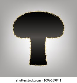 Mushroom simple sign. Vector. Blackish icon with golden stars at grayish background.