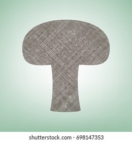 Mushroom simple sign. Vector. Brown flax icon on green background with light spot at the center.