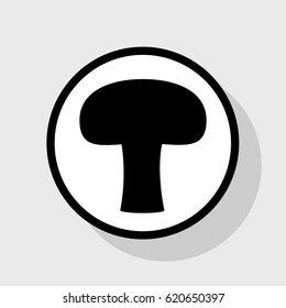Mushroom simple sign. Vector. Flat black icon in white circle with shadow at gray background.