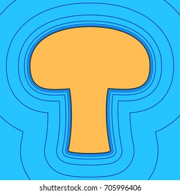 Mushroom simple sign. Vector. Sand color icon with black contour and equidistant blue contours like field at sky blue background. Like waves on map - island in ocean or sea.