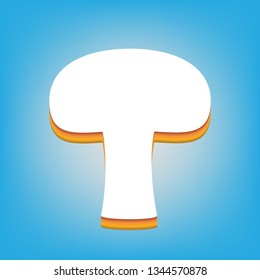 Mushroom simple sign. Vector. White icon with 3d warm-colored gradient body at sky blue background.