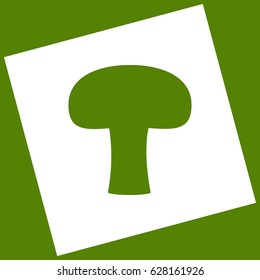 Mushroom simple sign. Vector. White icon obtained as a result of subtraction rotated square and path. Avocado background.