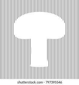 Mushroom simple sign. Vector. White icon on grayish striped background. Optical illusion.